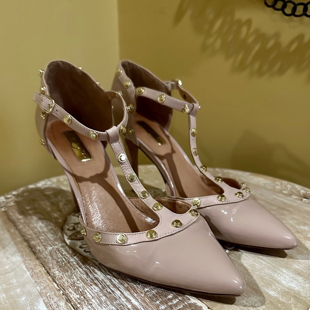 Halogen Patent Leather Heels with studs and T-strap. Good used condition. Sz 8.5